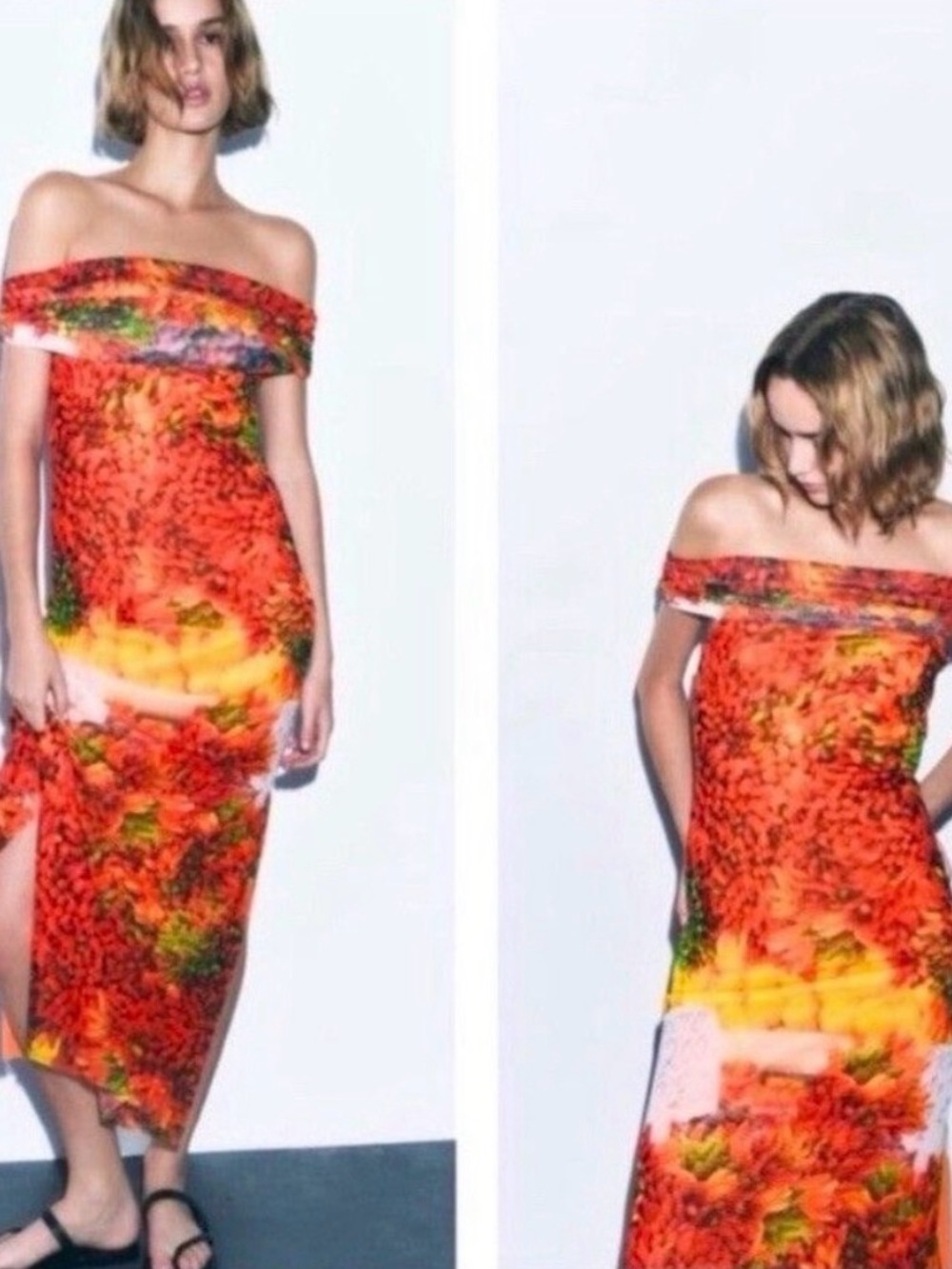 Off-Shoulder Orange Chili Pepper Dress